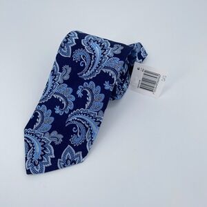 Eton Tie Mens One Size Navy Blue Paisley Silk Classic Necktie England Made NWT